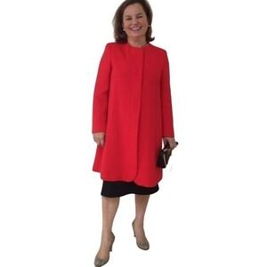 CAROLINA WILLIAMSON‎ Red Wool Coat A-Line Swing Dress Coat Winter Coat Designer